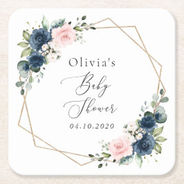 Porta-copo De Papel Quadrado Flores Azuis marinhos, Flores Rosa, Chá de fraldas