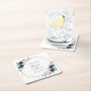 Porta-copo De Papel Quadrado Flores Azuis marinhos, Flores Rosa, Chá de panela