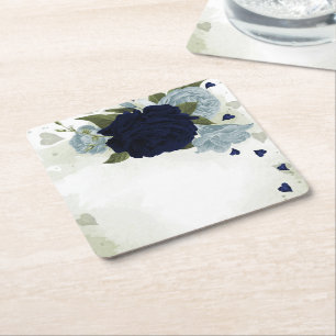 Porta-copo De Papel Quadrado flores azul empoeirado e azul-marinho verdejante