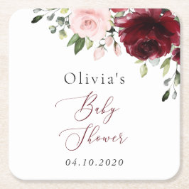 Porta-copo De Papel Quadrado Flores Borgonhetas, Flores Rosa, Boho, Chá de fral