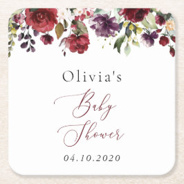 Porta-copo De Papel Quadrado Flores Borgonhetas, Flores Rosa, Boho, Chá de fral