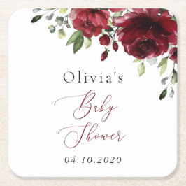 Porta-copo De Papel Quadrado Flores Borgonhetas, Flores Vermelhas, Boho, Chá de