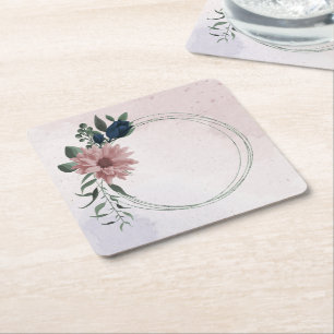 Porta-copo De Papel Quadrado flores botânicas rosa e azul-marinho