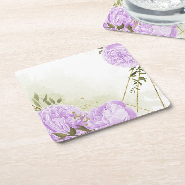 Porta-copo De Papel Quadrado Flores brancas boho folhas verdes botânicas (Inclinado)