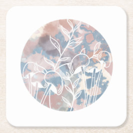 Porta-copo De Papel Quadrado Flores Brancas de Aquarela