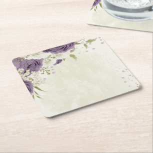 Porta-copo De Papel Quadrado flores brancas de cor de malva, folhagem, casament