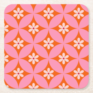 Porta-copo De Papel Quadrado Flores Brancas em Padrão de Círculos Rosa de Meado