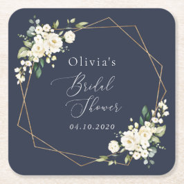 Porta-copo De Papel Quadrado Flores brancas, Flores de Creme, Boho, Chá de pane