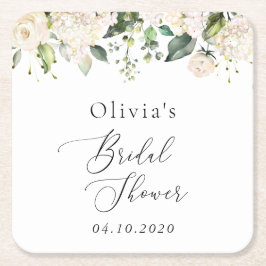 Porta-copo De Papel Quadrado Flores brancas, Flores de Creme, Boho, Chá de pane