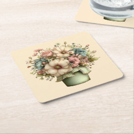 Porta-copo De Papel Quadrado Flores Caprichosas em um Vaso de Planta Cute