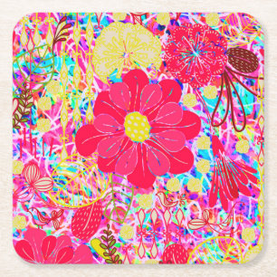 Porta-copo De Papel Quadrado Flores coloridas e brilhantes fofas