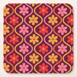 Porta-copo De Papel Quadrado Flores Coloridas Retro em Padrão Ogee Vintage