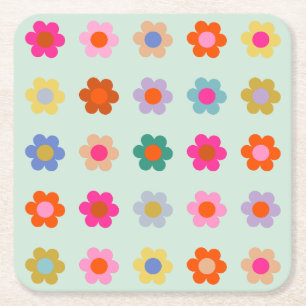 Porta-copo De Papel Quadrado Flores Coloridas Vintage Floral