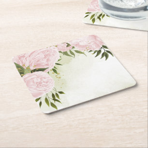 Porta-copo De Papel Quadrado Flores cor-de-rosa-boho folhas verdes botânicas