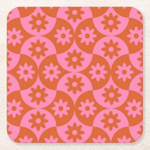 Porta-copo De Papel Quadrado Flores Cor-de-Rosa e Laranja em Scallop de Meados 