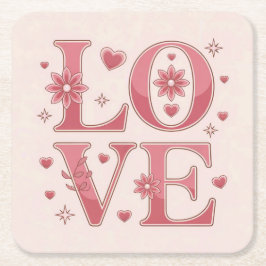 Porta-copo De Papel Quadrado Flores cor-de-rosa Flores Corações Conjunto de Por