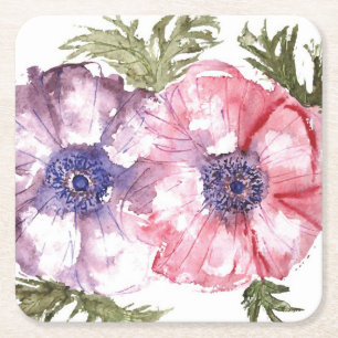 Porta-copo De Papel Quadrado Flores da aguarela