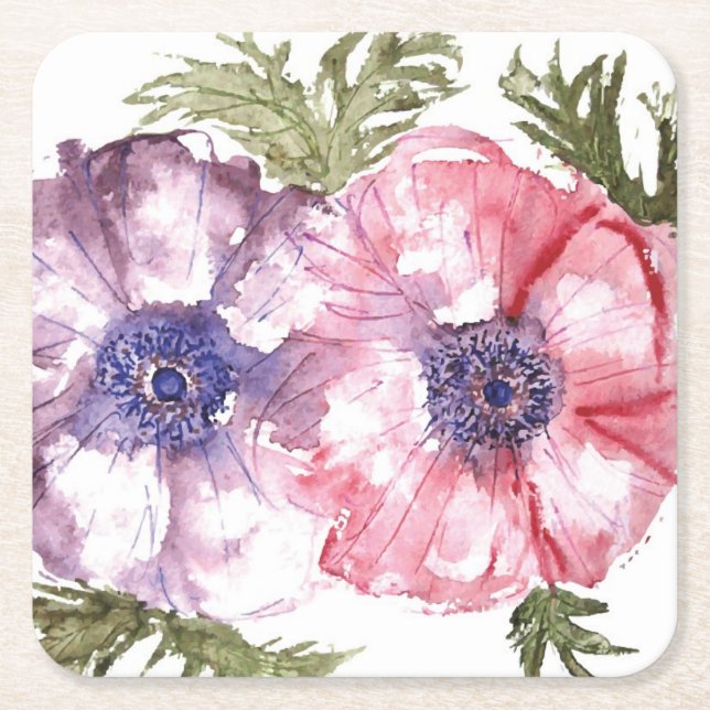 Porta-copo De Papel Quadrado Flores da aguarela (Frente)