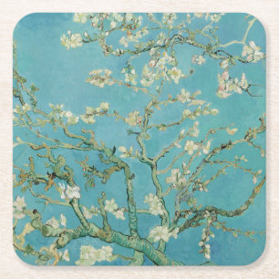 Porta-copo De Papel Quadrado Flores de Amendoeira por Vincent Van Gogh Arte Fin