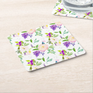 Porta-copo De Papel Quadrado Flores de Aquarela de Densidade   Peonies e Wister