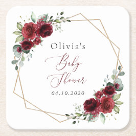 Porta-copo De Papel Quadrado Flores de Borgonha, Flores Vermelhas, Chá de frald