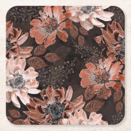 Porta-copo De Papel Quadrado Flores de creme, teracote sobre fundo castanho esc