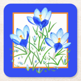 Porta-copo De Papel Quadrado Flores de Crocus Azuis