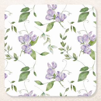 Porta-copo De Papel Quadrado Flores De Ervilha Púrpura E Doce Com Aquarelas