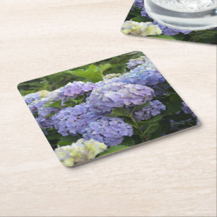 Porta-copo De Papel Quadrado Flores de Hortênsia Lavanda e Lilás