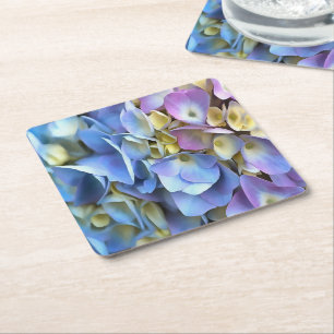 Porta-copo De Papel Quadrado Flores de Hydrangea Azul e Rosa