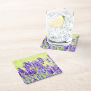 Porta-copo De Papel Quadrado Flores de lavanda Amarelo Aquarela Floral