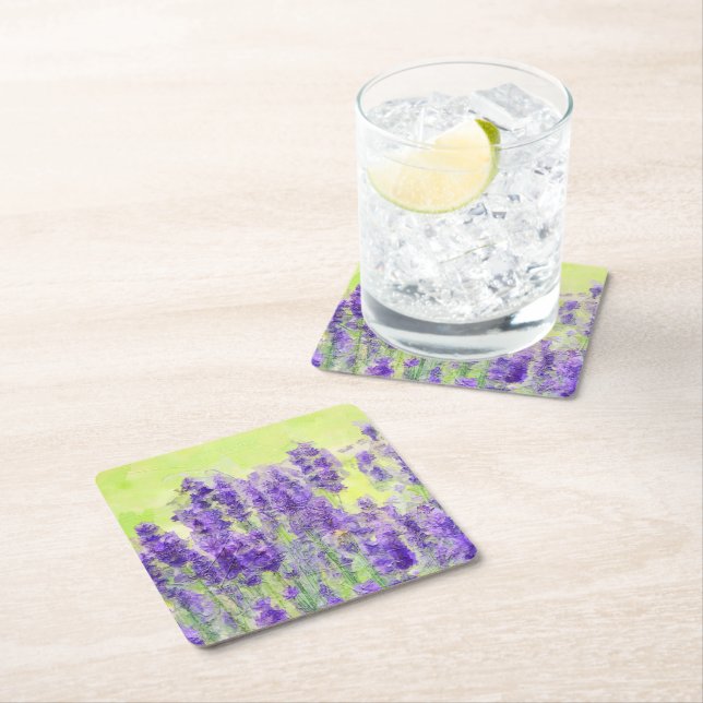 Porta-copo De Papel Quadrado Flores de lavanda Amarelo Aquarela Floral (Insitu)