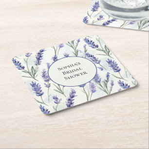 Porta-copo De Papel Quadrado Flores de Lavanda Roxa Romântica Chá de Noiva
