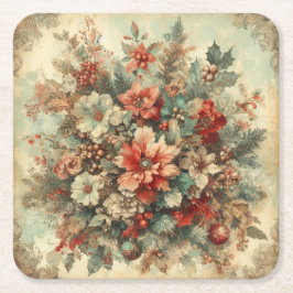 Porta-copo De Papel Quadrado Flores de Natais vintages Elegantes