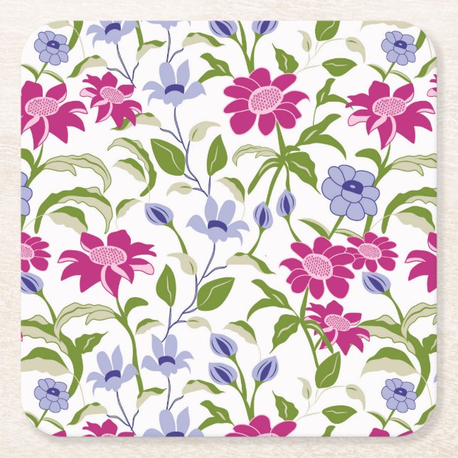 Porta-copo De Papel Quadrado Flores de primavera (Frente)