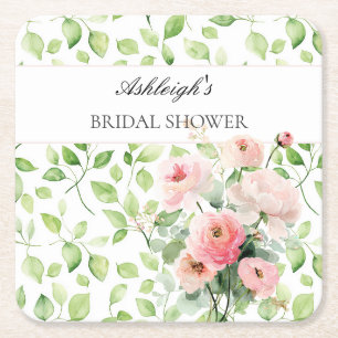 Porta-copo De Papel Quadrado Flores de Ranúnculo Rosa Bonito para Chá de Noiva