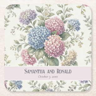 Porta-copo De Papel Quadrado Flores Delicadas de Hortênsia Casamento