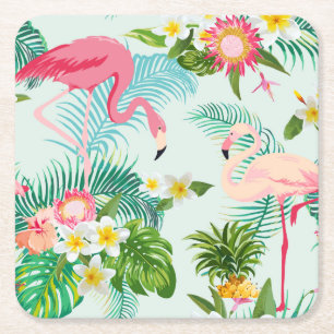 Porta-copo De Papel Quadrado Flores E Aves Tropicais Vintage