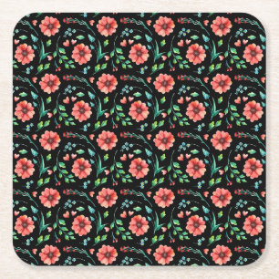 Porta-copo De Papel Quadrado Flores e folhas exóticas florais Padrão-45654