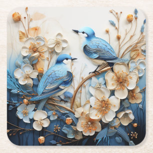 Porta-copo De Papel Quadrado Flores e Pássaros