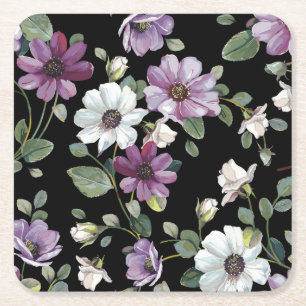 Porta-copo De Papel Quadrado Flores Elegantes Cosmos: Sem Costura De Aquarela.