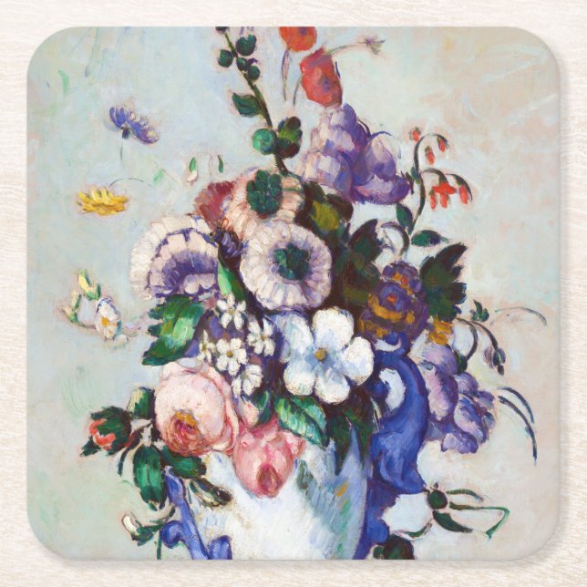 Porta-copo De Papel Quadrado Flores em um Vaso Rococo, Paul Cezanne (Frente)