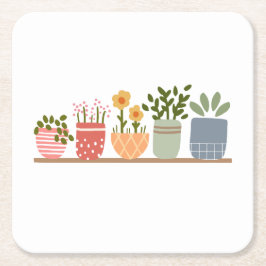 Porta-copo De Papel Quadrado Flores Em Vasos Caprichosas Amante De Jardim