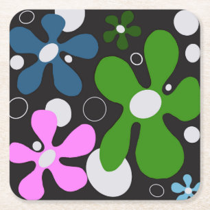 Porta-copo De Papel Quadrado Flores engraçadas em verde, rosa e azul