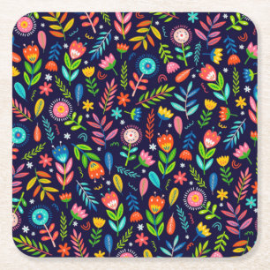 Porta-copo De Papel Quadrado Flores Exóticas Pintadas à Mão Padrão Folhas-23437