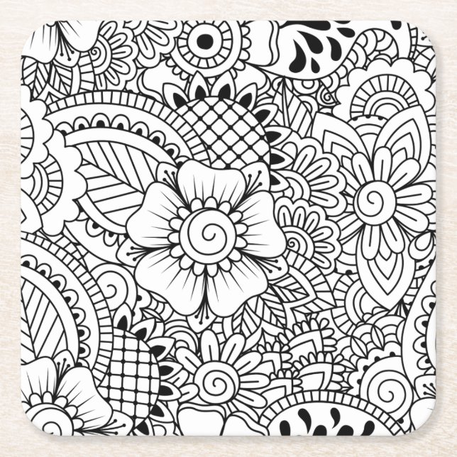 Porta-copo De Papel Quadrado Flores inspiradas (Frente)