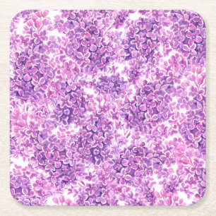Porta-copo De Papel Quadrado Flores lilás cor-de-água rosa
