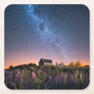 Porta-copo De Papel Quadrado Flores   Lupines Blooming Lake Tekapo Nova Zelândi