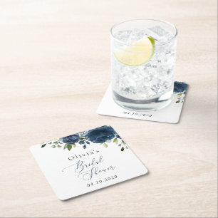 Porta-copo De Papel Quadrado Flores marinhos Azuis, Verde, Boho, Chá de panela