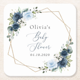 Porta-copo De Papel Quadrado Flores marinhos, Flores Azuis, Verde, Chá de frald